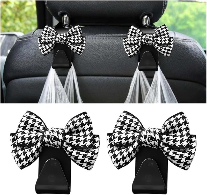 Mandark 2PCS Car Seat Headrest Hooks, Cute Bow Vehicle Hooks for Purses and Bags, Automotive Purse Hook Hanger Interior Decoration Accessories, Universal for SUV, Sedan, Truck (Black/Small) - Image 1